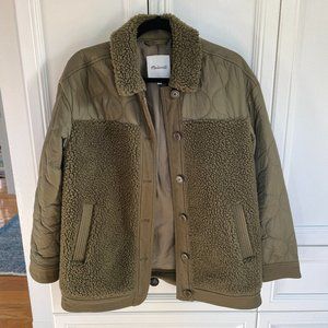Madewell Olive Green Shearling + Quilted Jacket, Size XS
